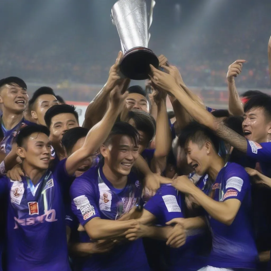 Hình ảnh Cầu thủ Hà Nội FC nâng cúp vô địch V-League 2017