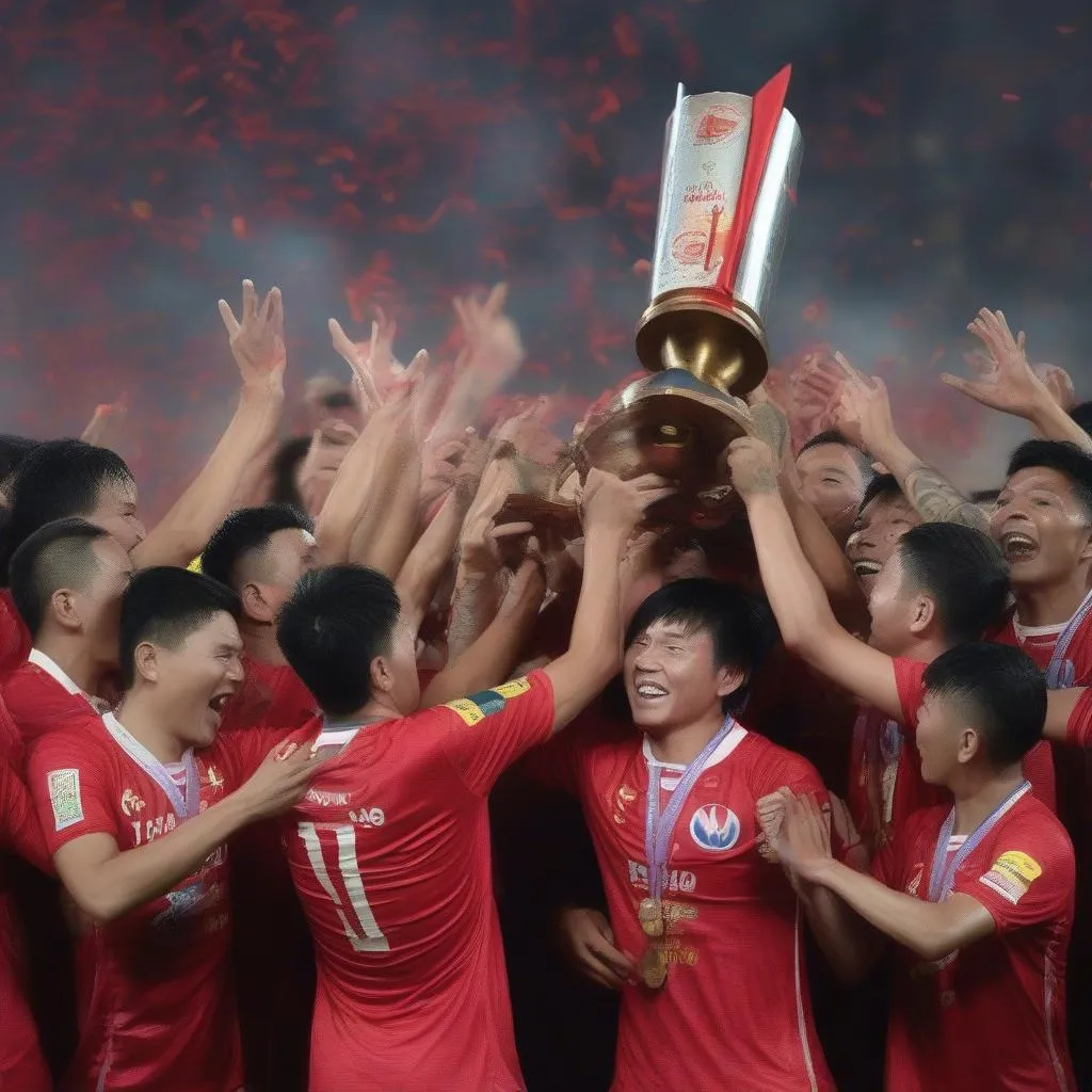 Hình ảnh Hà Nội FC với danh hiệu vô địch V-League