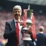 HLV Wenger cầm chiếc cúp FA Cup - Huyền Thoại Bóng Đá Anh