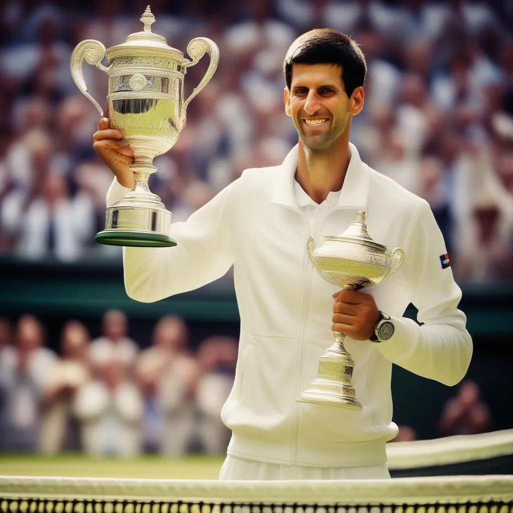 Novak Djokovic nâng cao chiếc cúp vô địch Wimbledon 2014