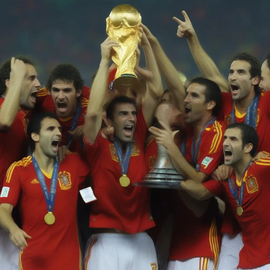 Đội tuyển Tây Ban Nha nâng cao chiếc cúp vô địch World Cup 2010