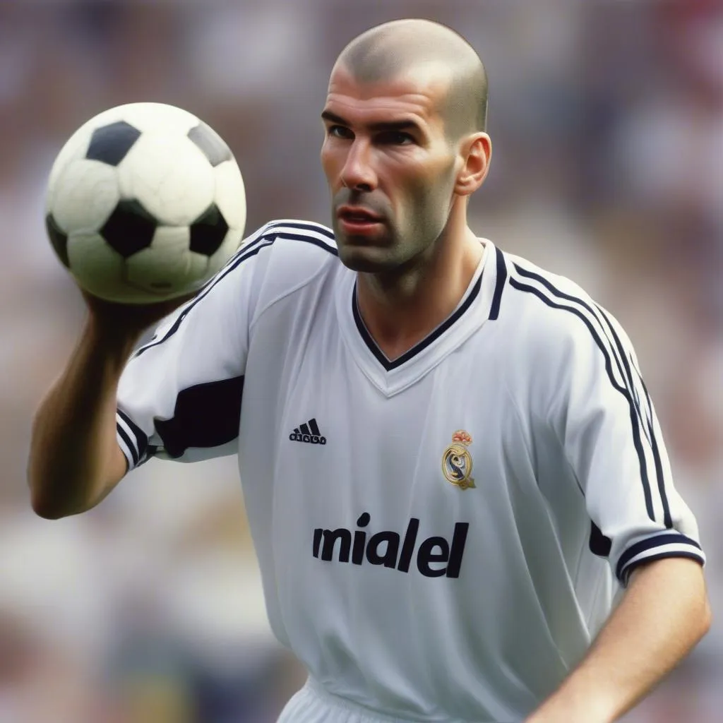 Hình ảnh Zinedine Zidane thời còn là cầu thủ, với vẻ ngoài điển trai và phong cách chơi bóng đầy nghệ thuật