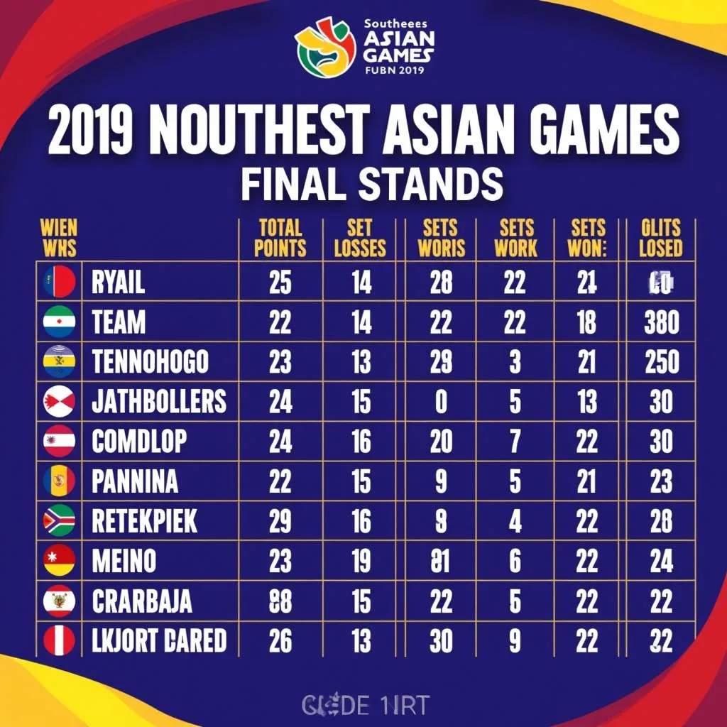 Bảng xếp hạng bóng chuyền nữ Seagame 2019