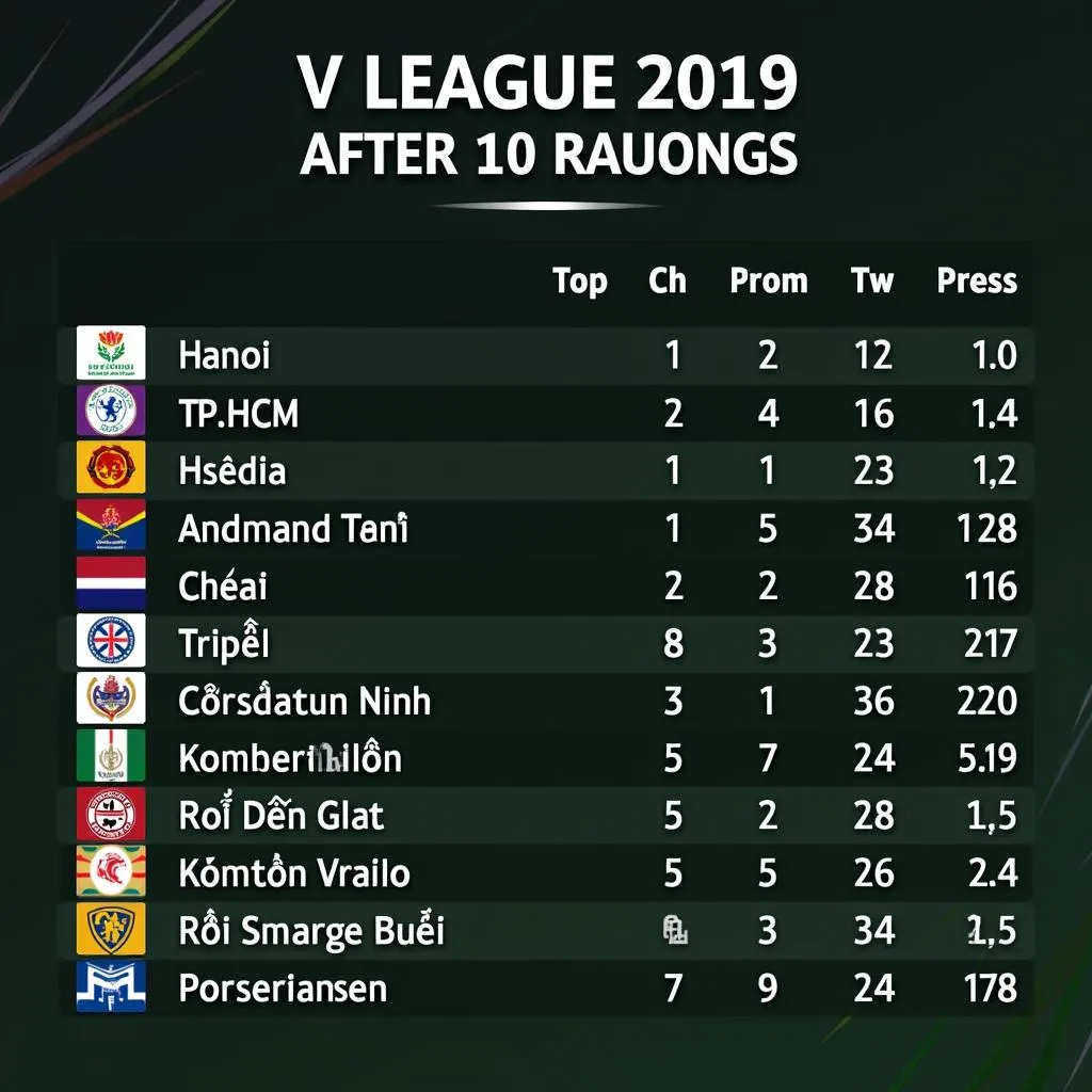 Bảng xếp hạng V League 2019 sau vòng 10