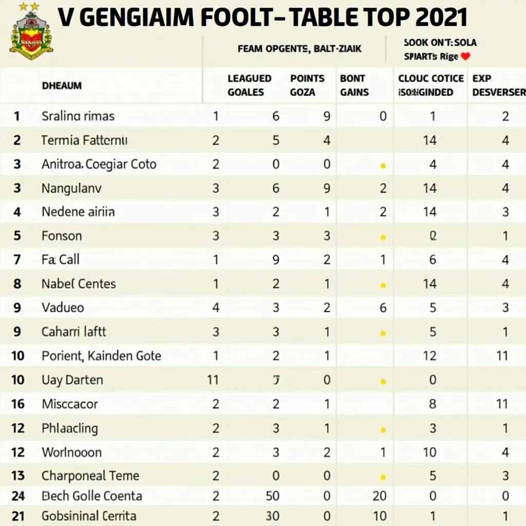 Bảng xếp hạng V-League 2021