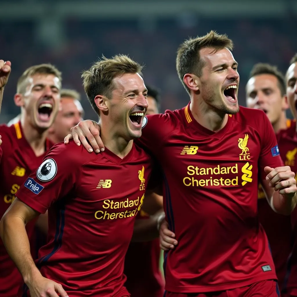 Các cầu thủ Liverpool ăn mừng chiến thắng