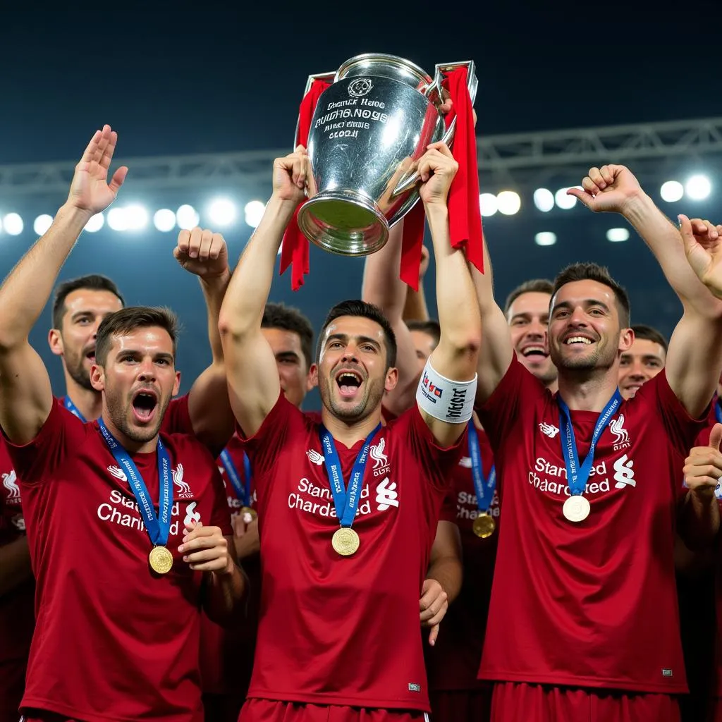 Các Cầu Thủ Liverpool Giương Cao Chiếc Cup C1