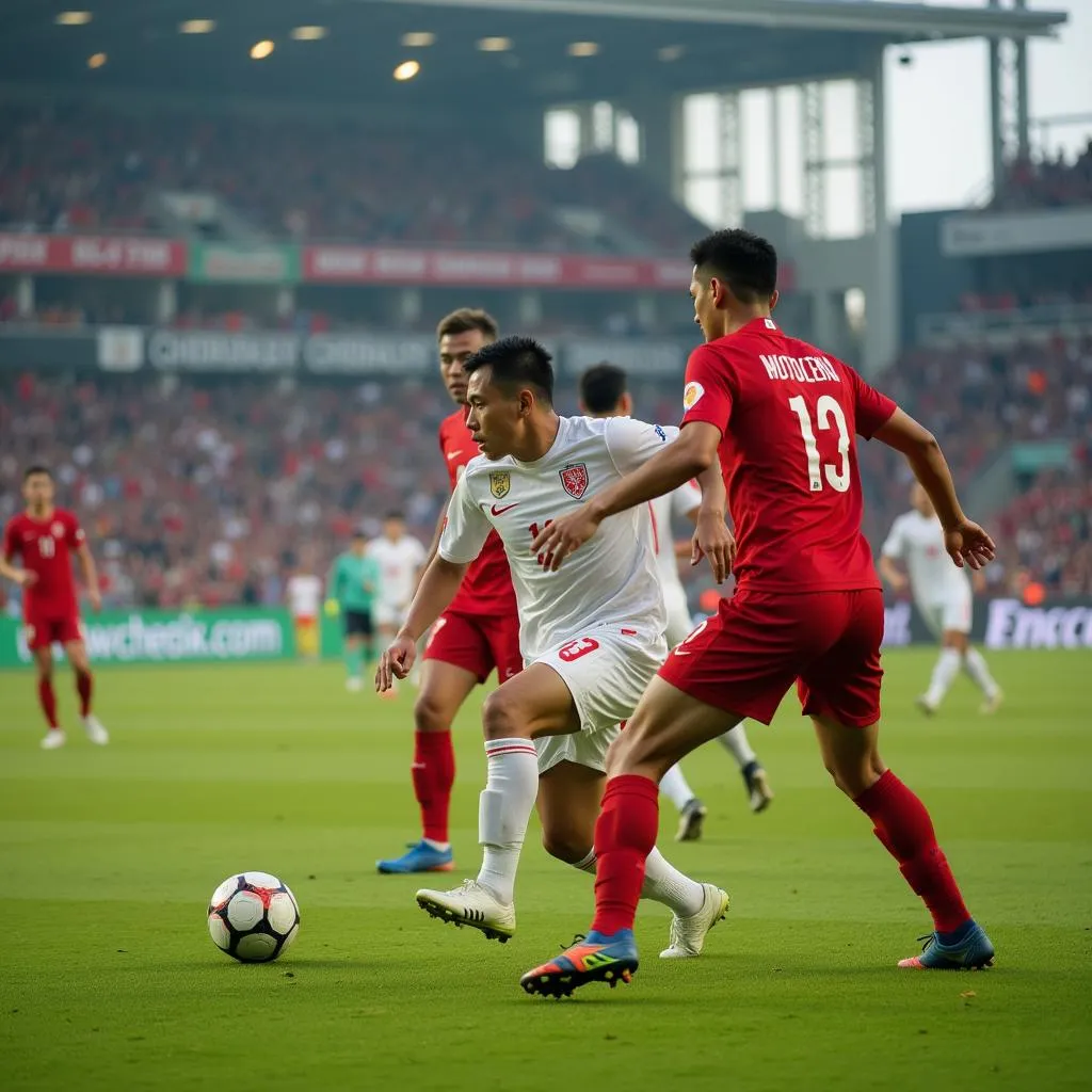 Vietnamese football players competing on the field