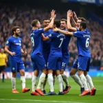 Chelsea players celebrating a goal