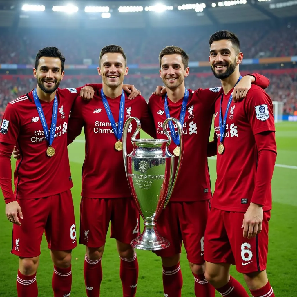 Các cầu thủ Liverpool ăn mừng chức vô địch Champions League