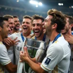 Các cầu thủ Real Madrid ăn mừng chiến thắng