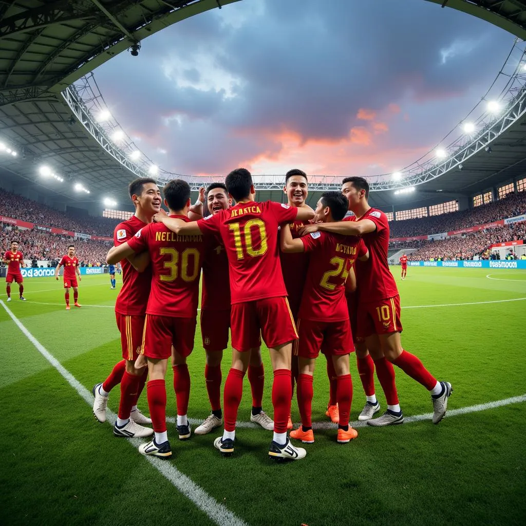 Cầu thủ Triều Tiên ăn mừng bàn thắng tại Asian Cup