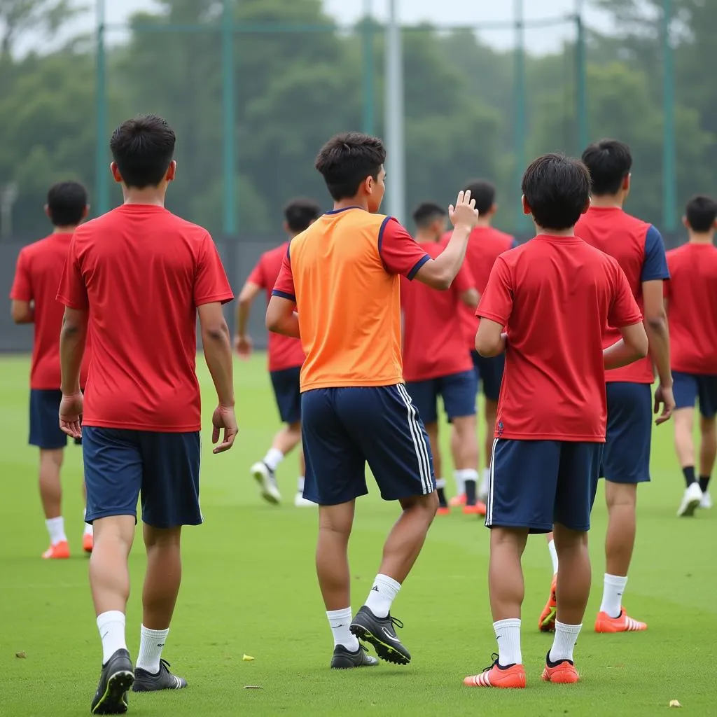 Cầu thủ U19 Việt Nam tập luyện