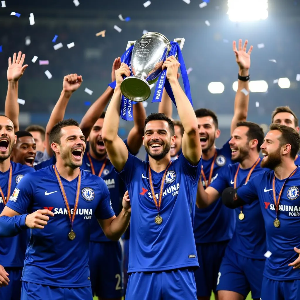 Cầu thủ Chelsea ăn mừng chiến thắng Europa League