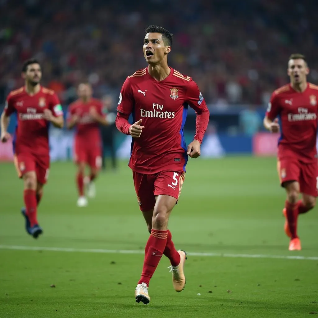 Cristiano Ronaldo ăn mừng bàn thắng tại C1 2018