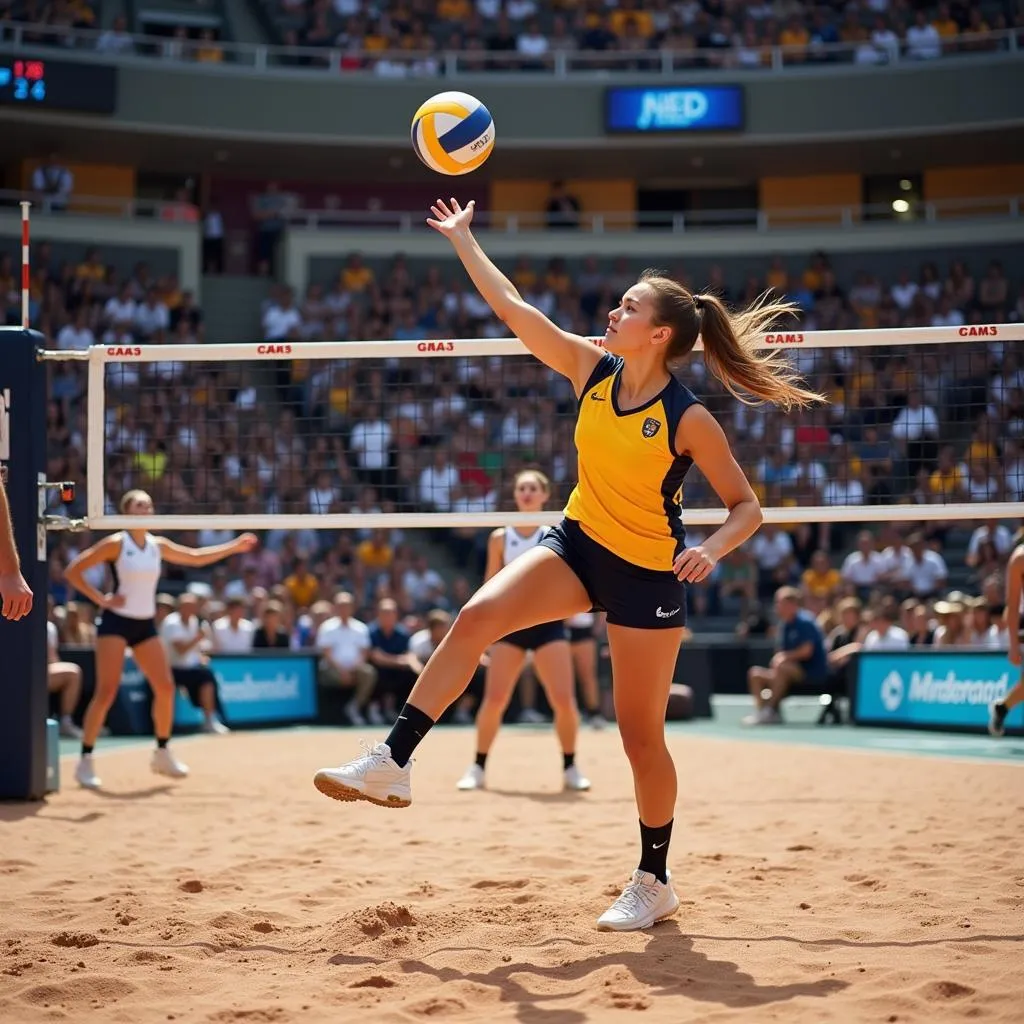 Powerful smash in volleyball