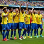 Cầu thủ Brazil ăn mừng chiến thắng trong Cúp America Nam Mỹ 2019