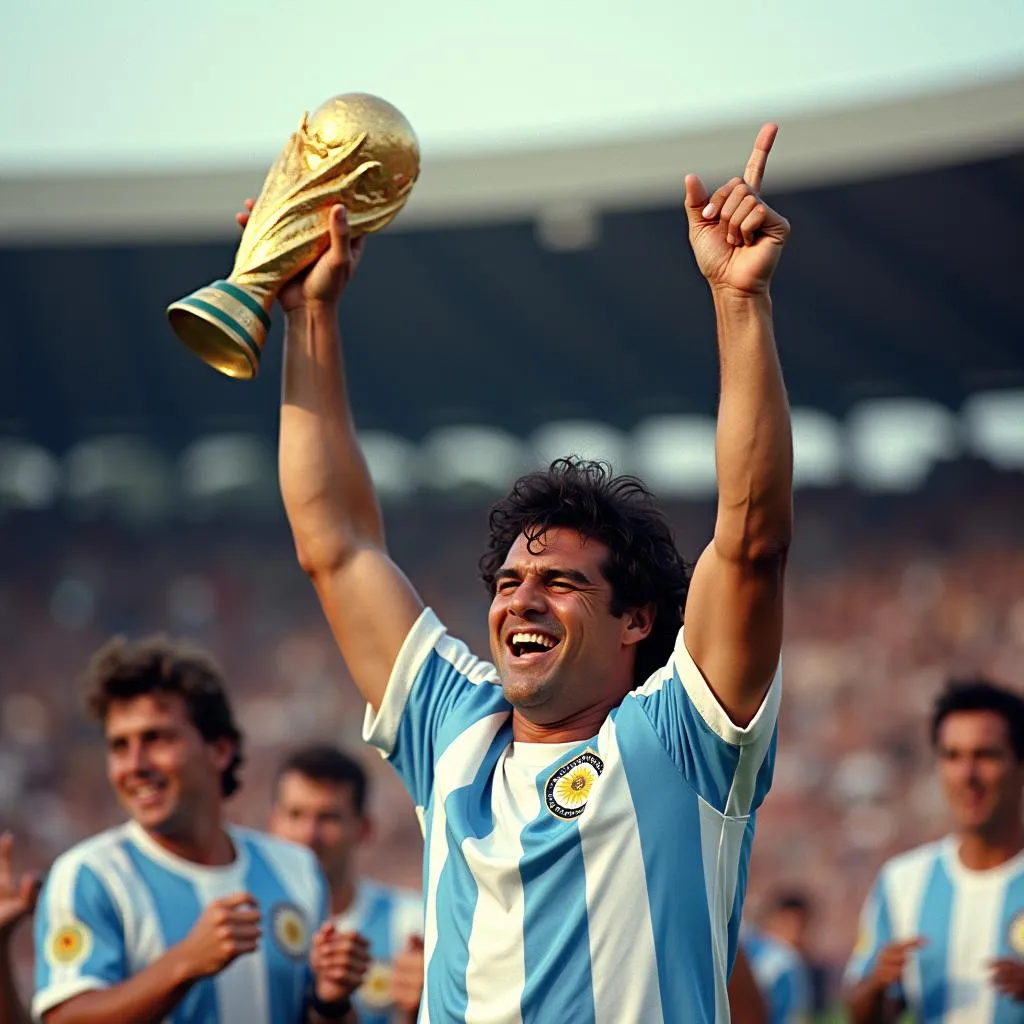 Diego Maradona nâng cúp vàng World Cup