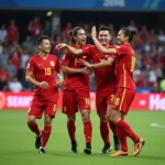 Tuyển thủ Việt Nam ăn mừng bàn thắng tại Asian Cup 2019