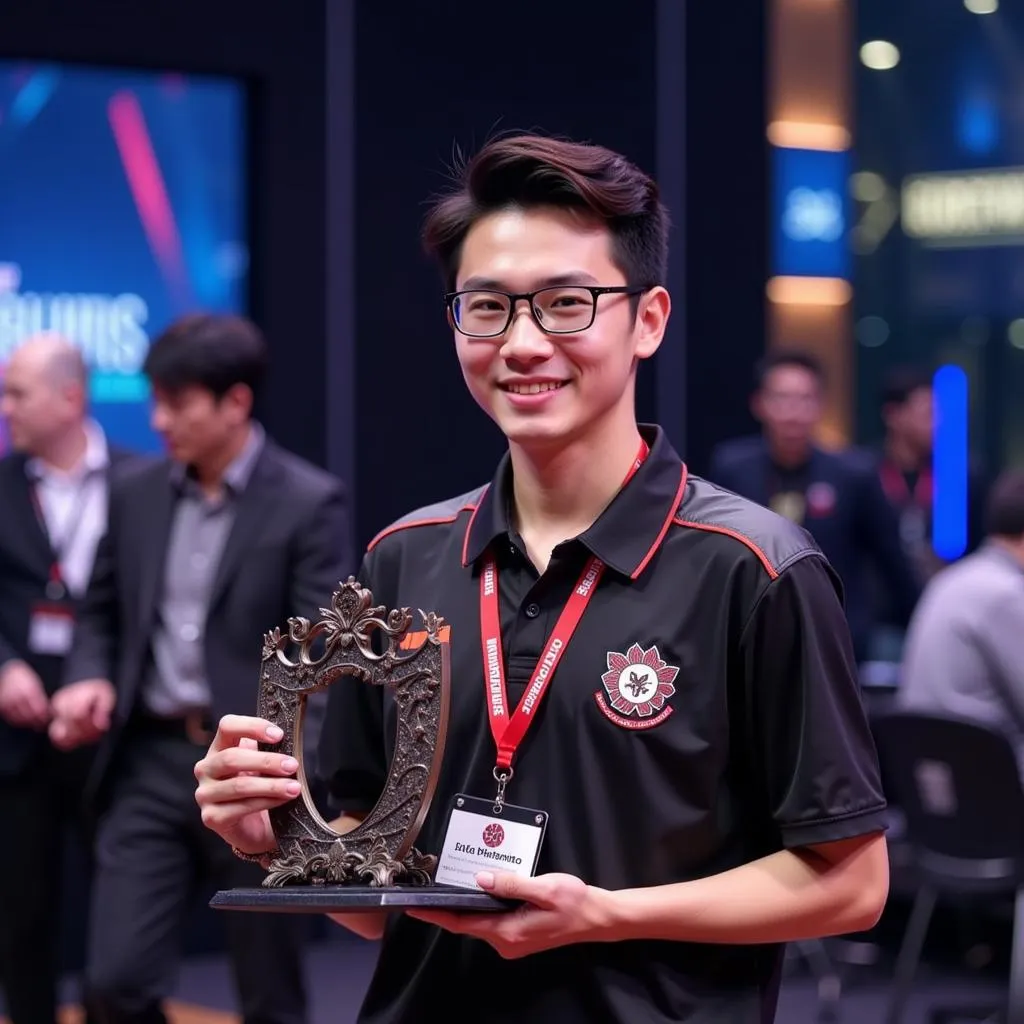 Hình ảnh Lee &quot;Faker&quot; Sang-hyeok, tuyển thủ đường giữa của SK Telecom T1, được vinh danh là MVP của trận chung kết thế giới LOL 2017.