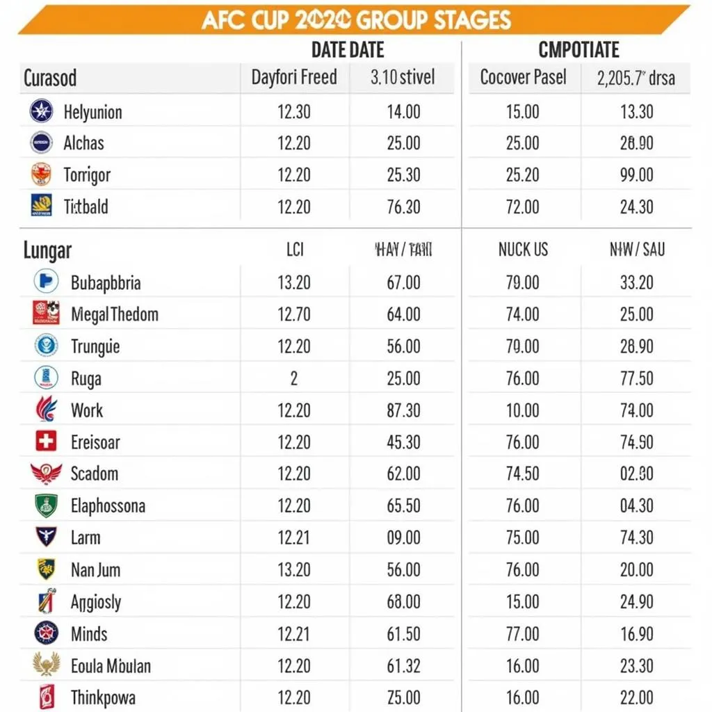 Lịch thi đấu AFC Cup 2020 vòng bảng