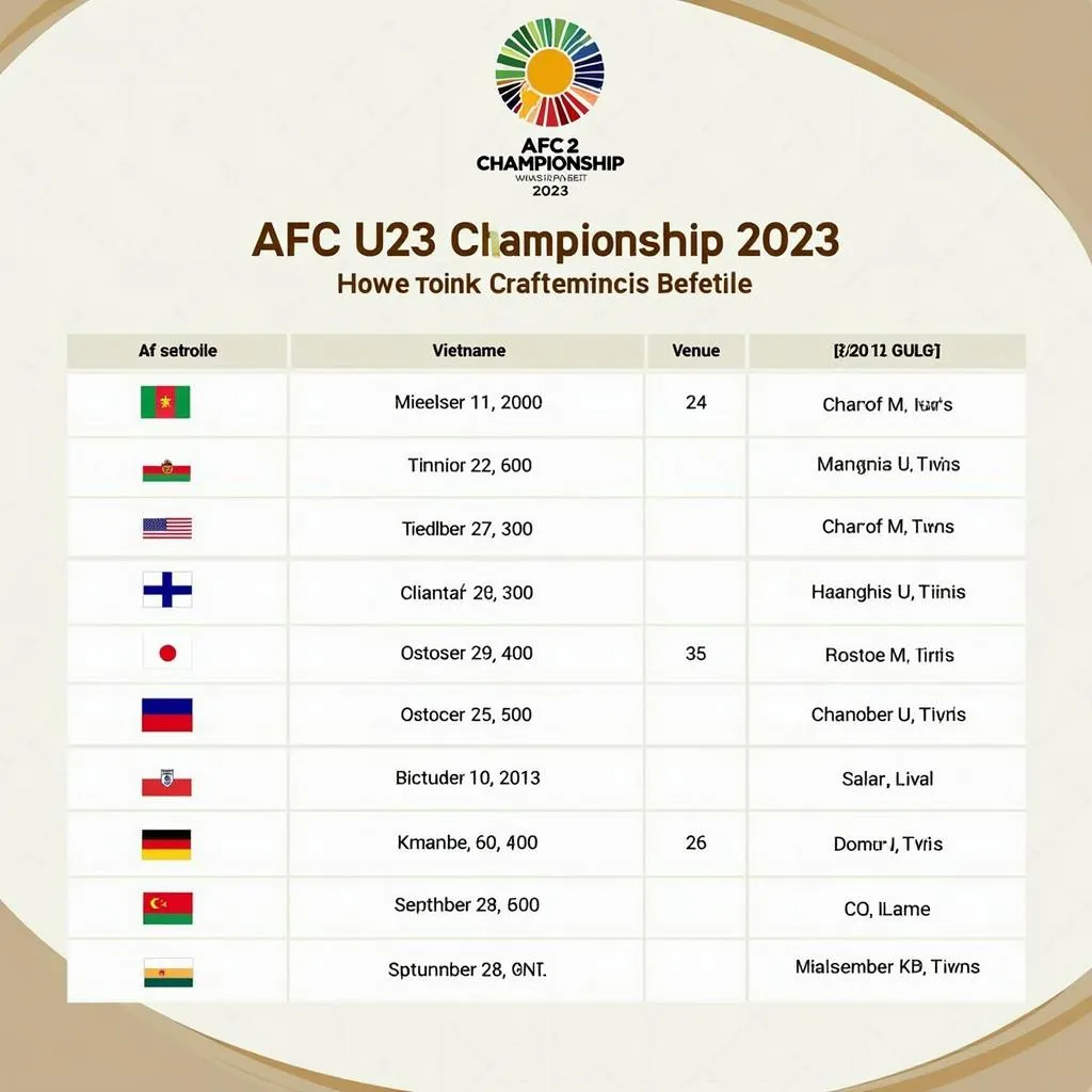 Lịch thi đấu AFC U23 Việt Nam 2023