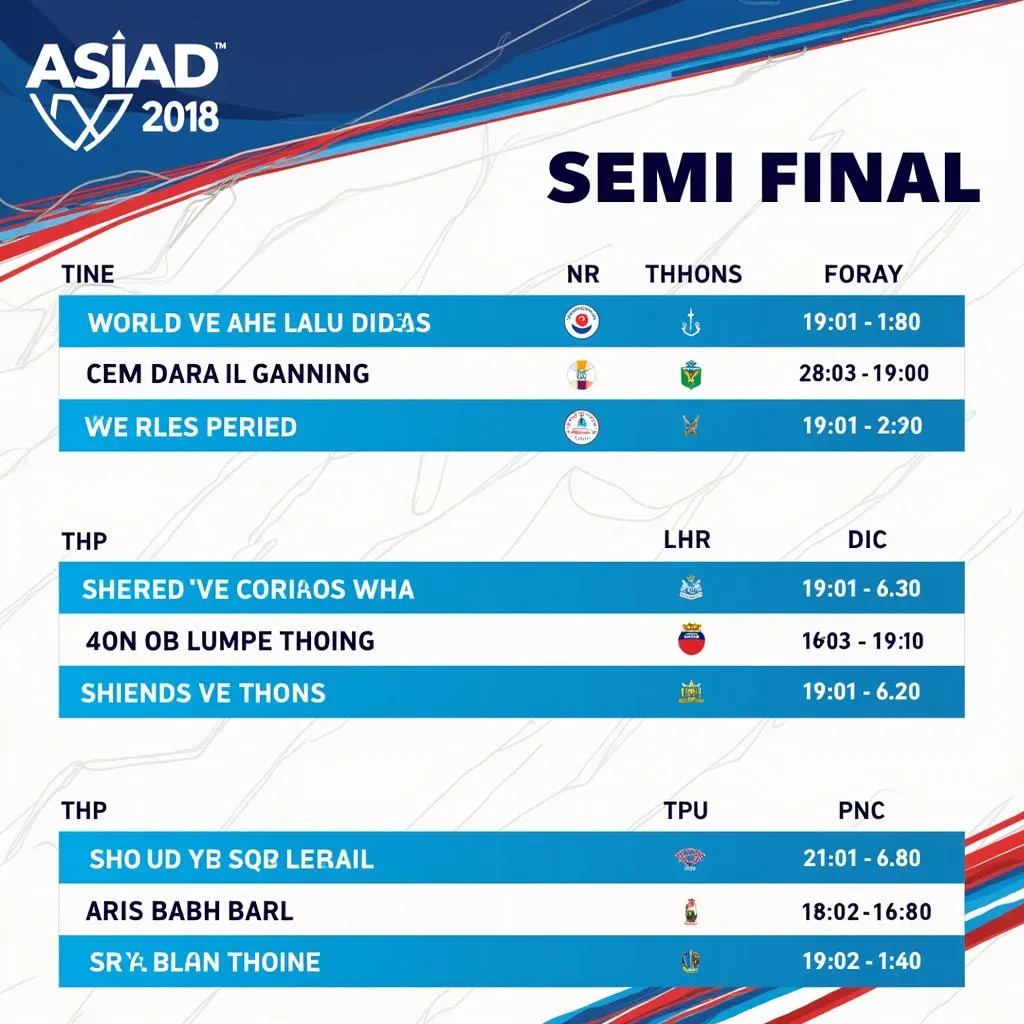 Lịch thi đấu bán kết Asiad 2018