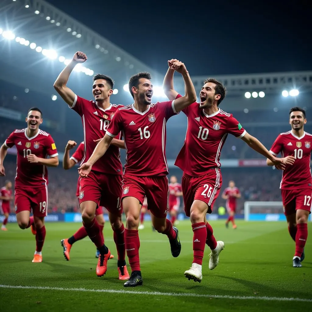 Football players celebrating a victory