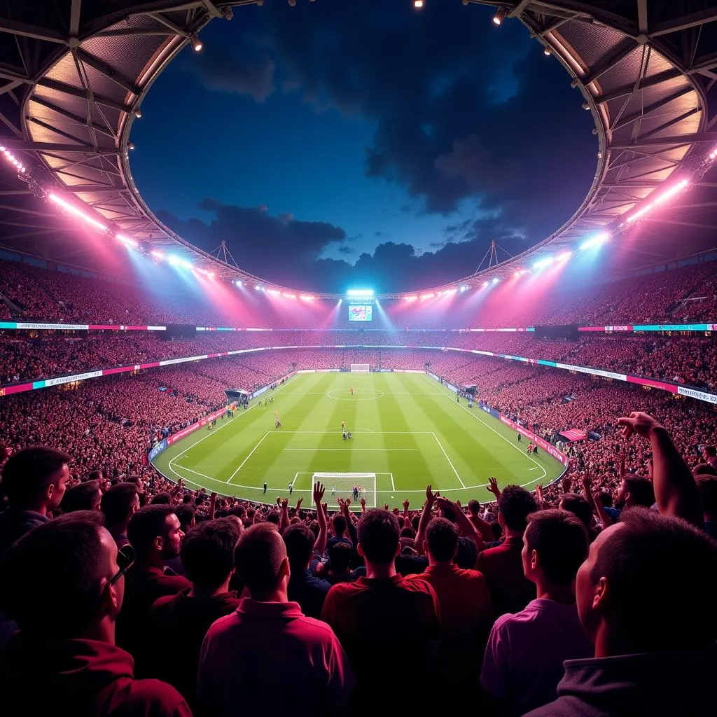 Football fans cheering in a stadium