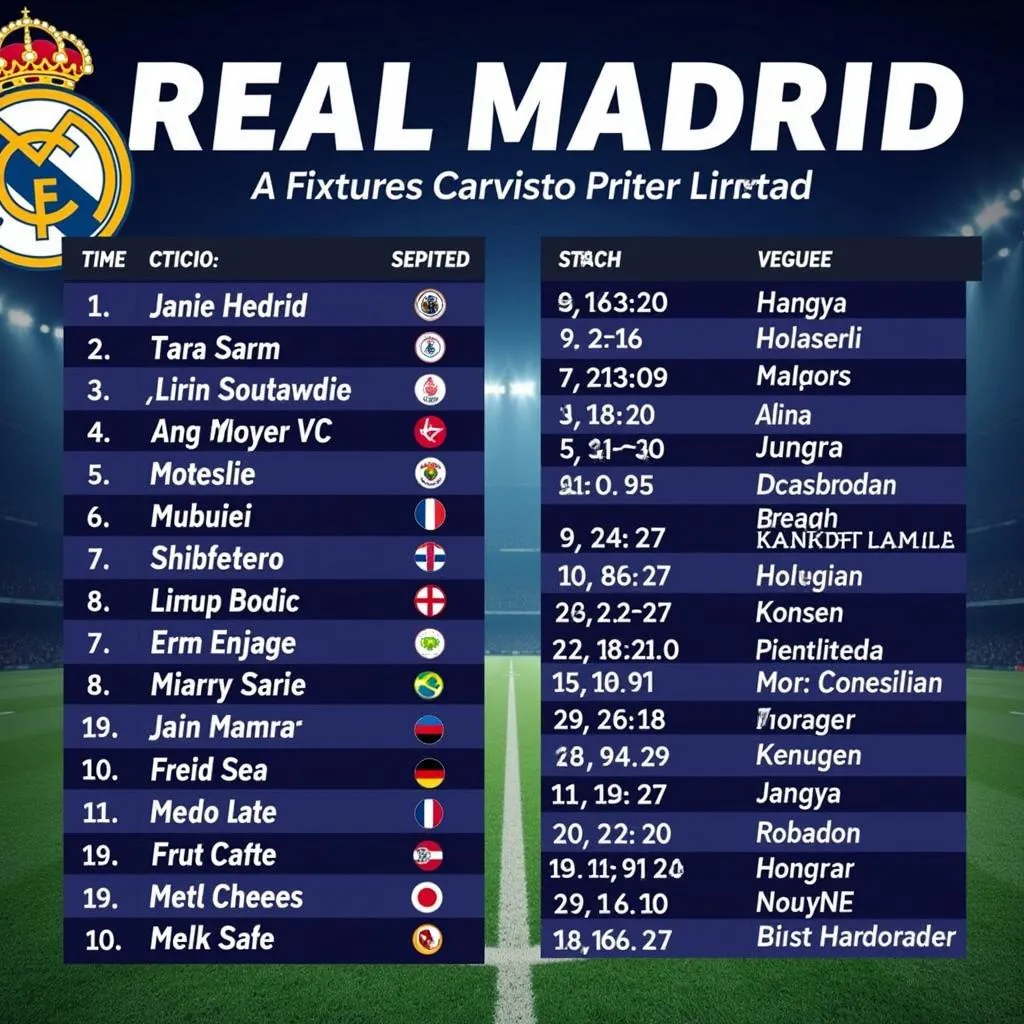 Lịch thi đấu La Liga Real Madrid