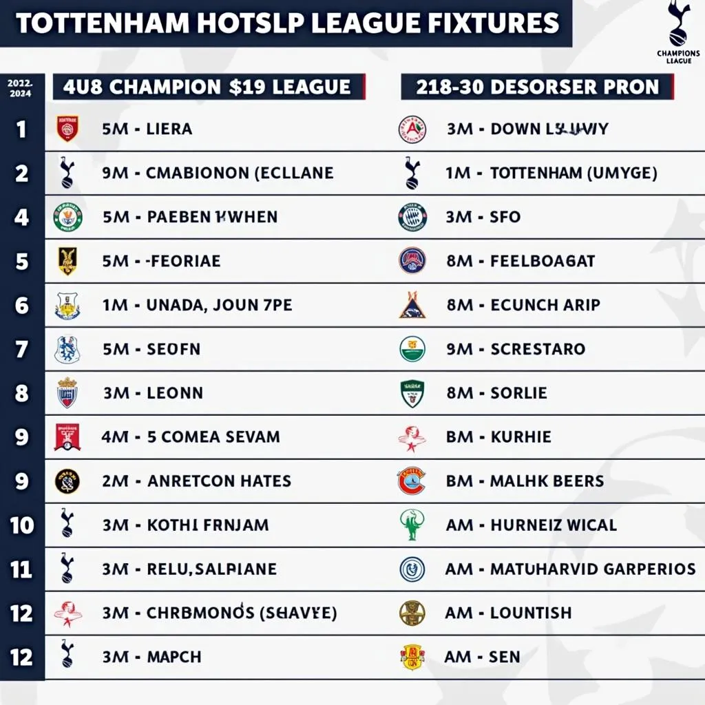 Lịch thi đấu Tottenham ở Champions League mùa giải 2023-2024