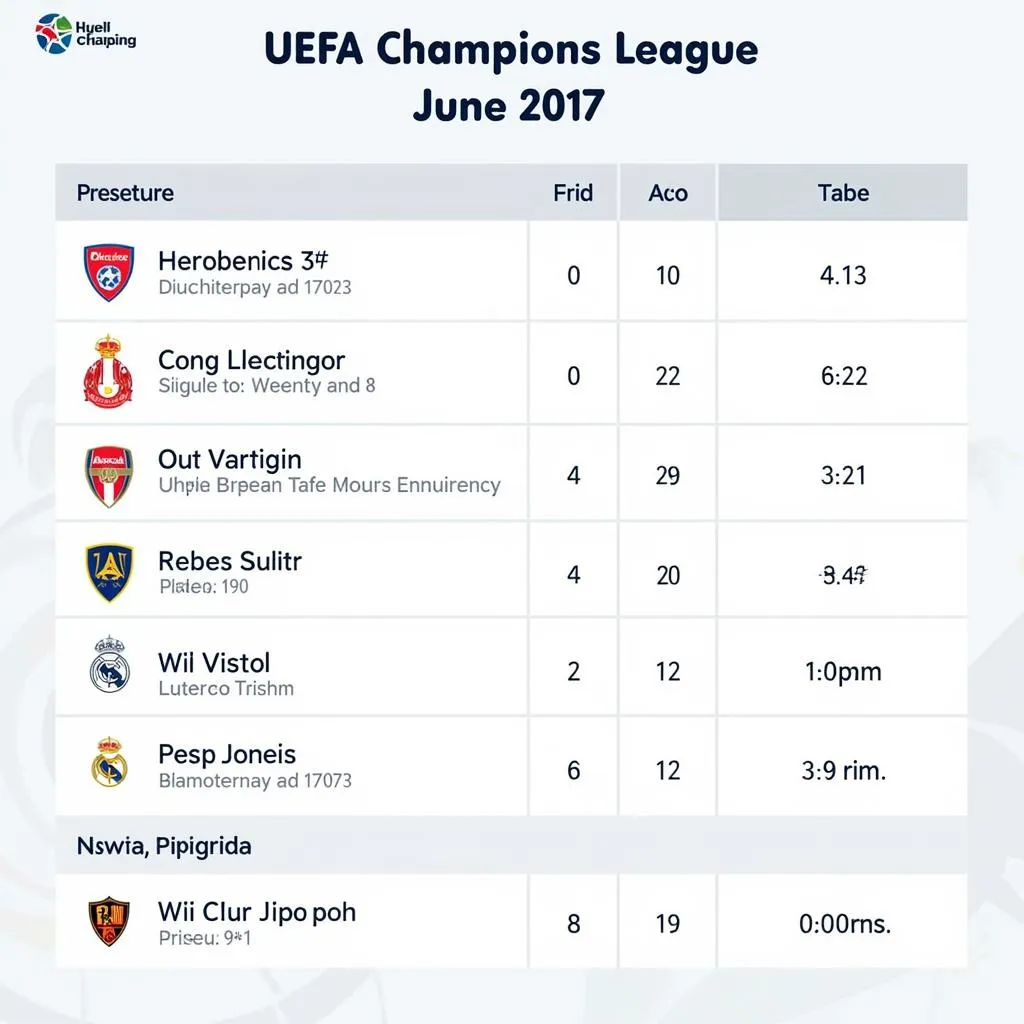 Lịch thi đấu UEFA Champions League tháng 6 năm 2017 - Cập nhật mới nhất