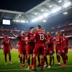 Liverpool ăn mừng chiến thắng trước Barcelona tại Anfield