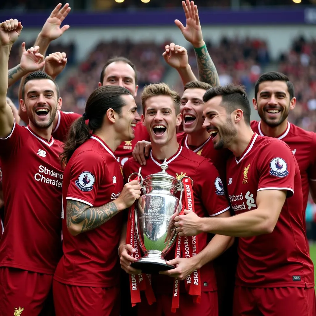 Cầu thủ Liverpool ăn mừng chức vô địch Ngoại Hạng Anh mùa giải 2019/2020