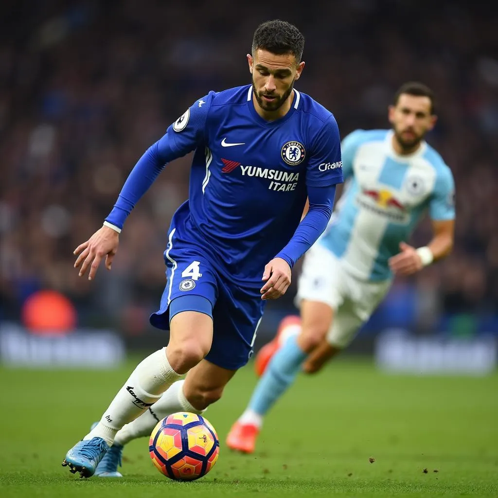 Eden Hazard dribbling the ball during a Chelsea match