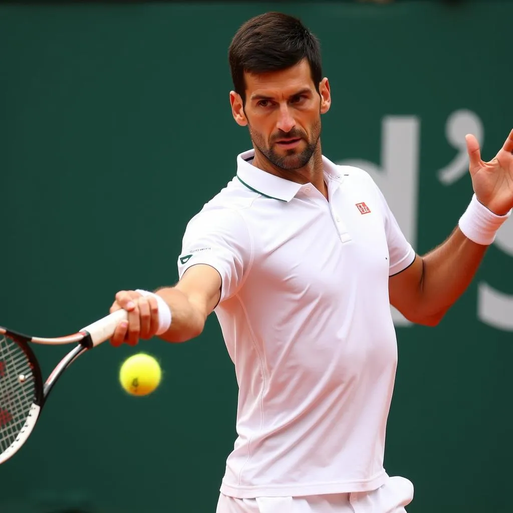 Novak Djokovic thực hiện cú đánh trái tay tại Pháp Mở Rộng 2019