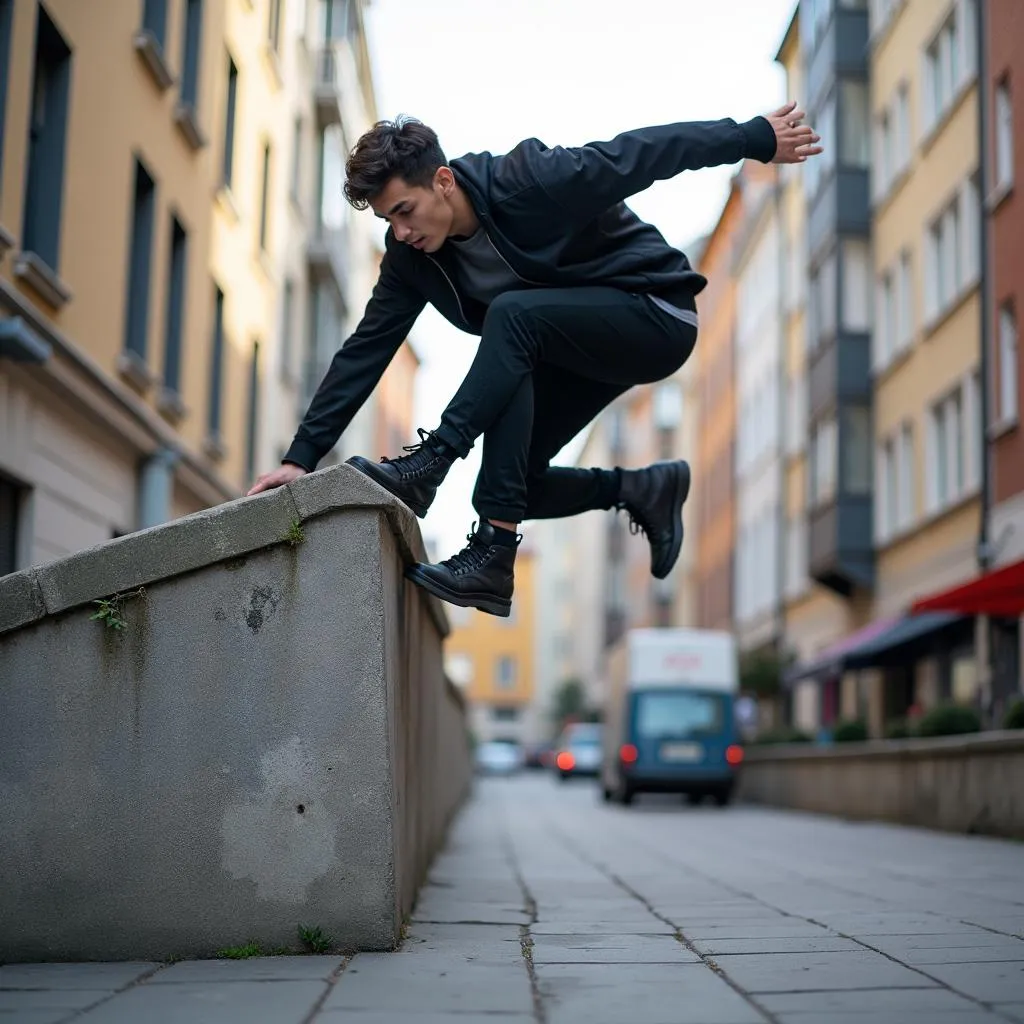 Vận động viên Parkour vượt qua chướng ngại vật