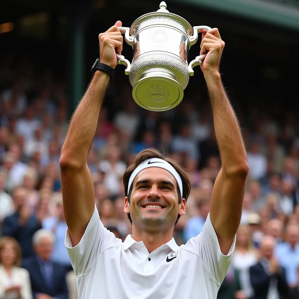 Roger Federer nâng cúp vô địch Wimbledon