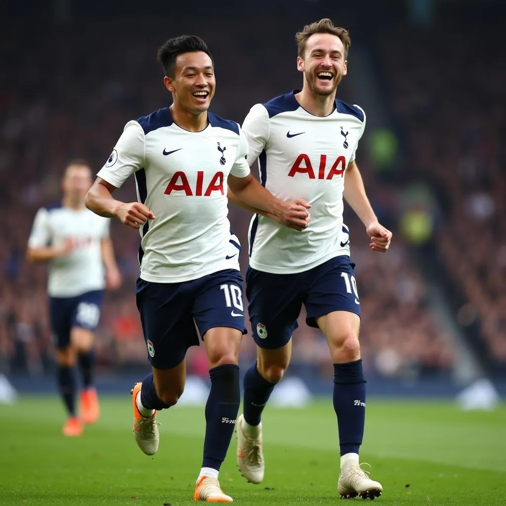 Cầu thủ Son Heung-min và Harry Kane ăn mừng bàn thắng