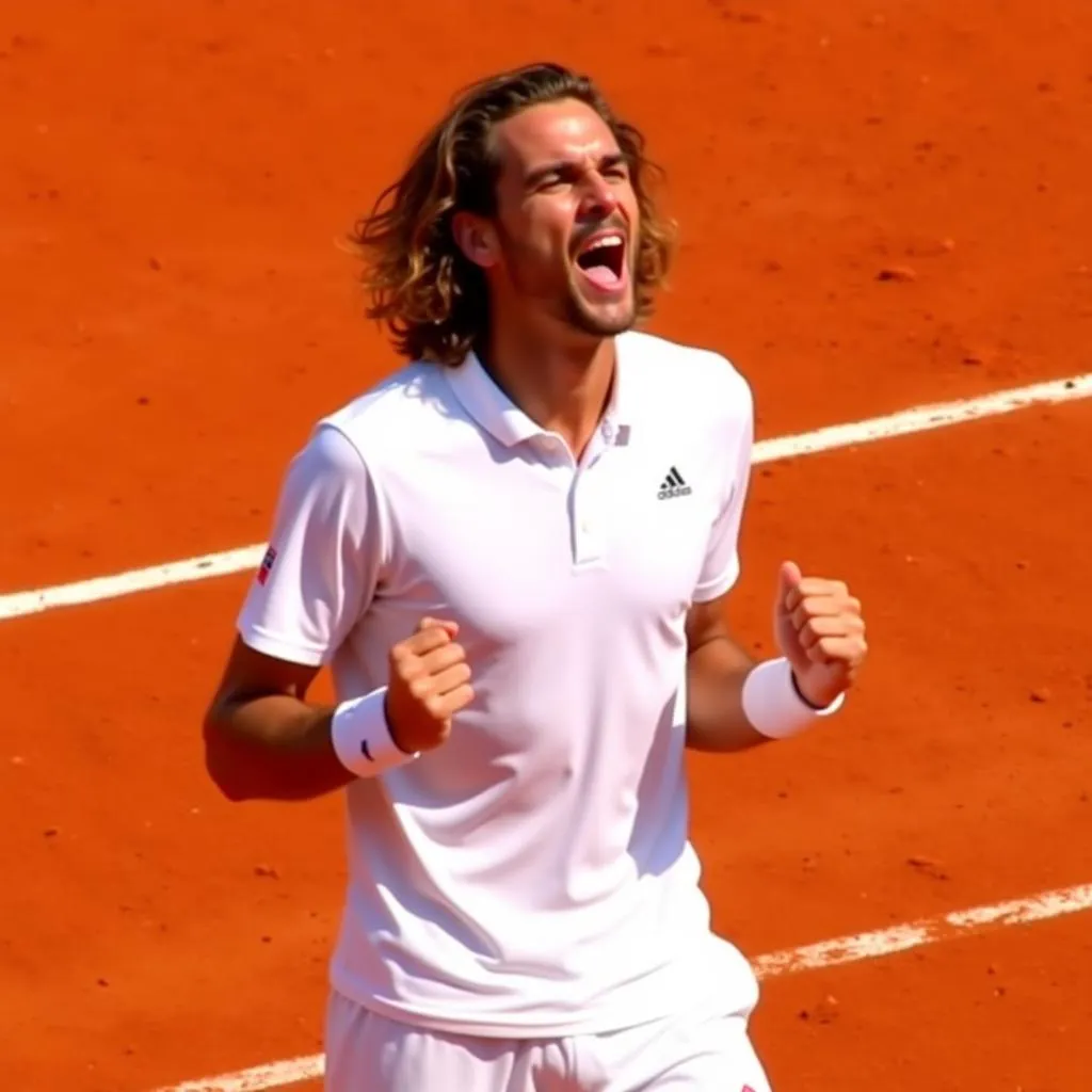 Stefanos Tsitsipas ăn mừng chiến thắng tại Pháp Mở Rộng 2019