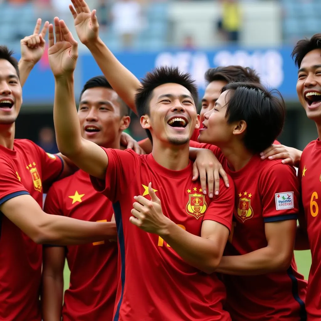 Đội tuyển U23 Việt Nam ăn mừng chiến thắng tại SEA Games 28