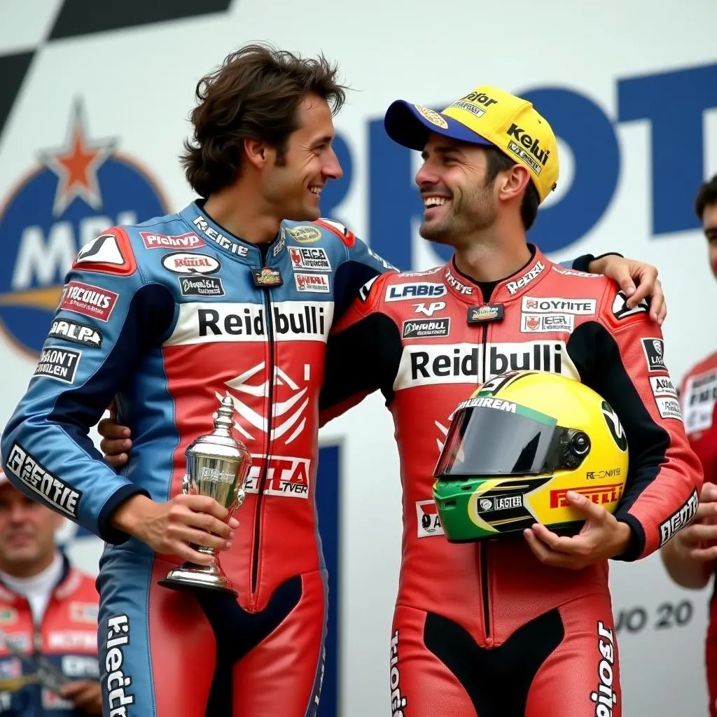 Valentino Rossi và Giacomo Agostini trên podium