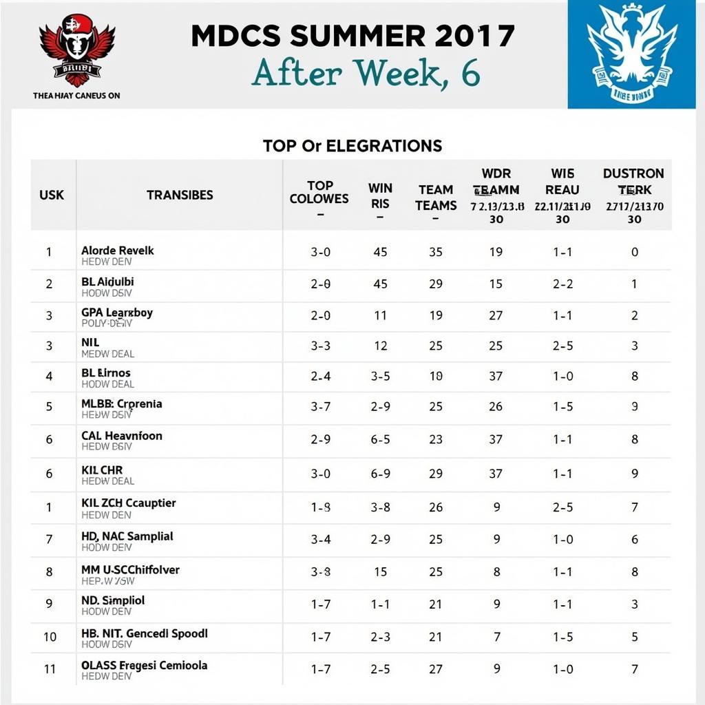 Bảng xếp hạng MDCS mùa hè 2017