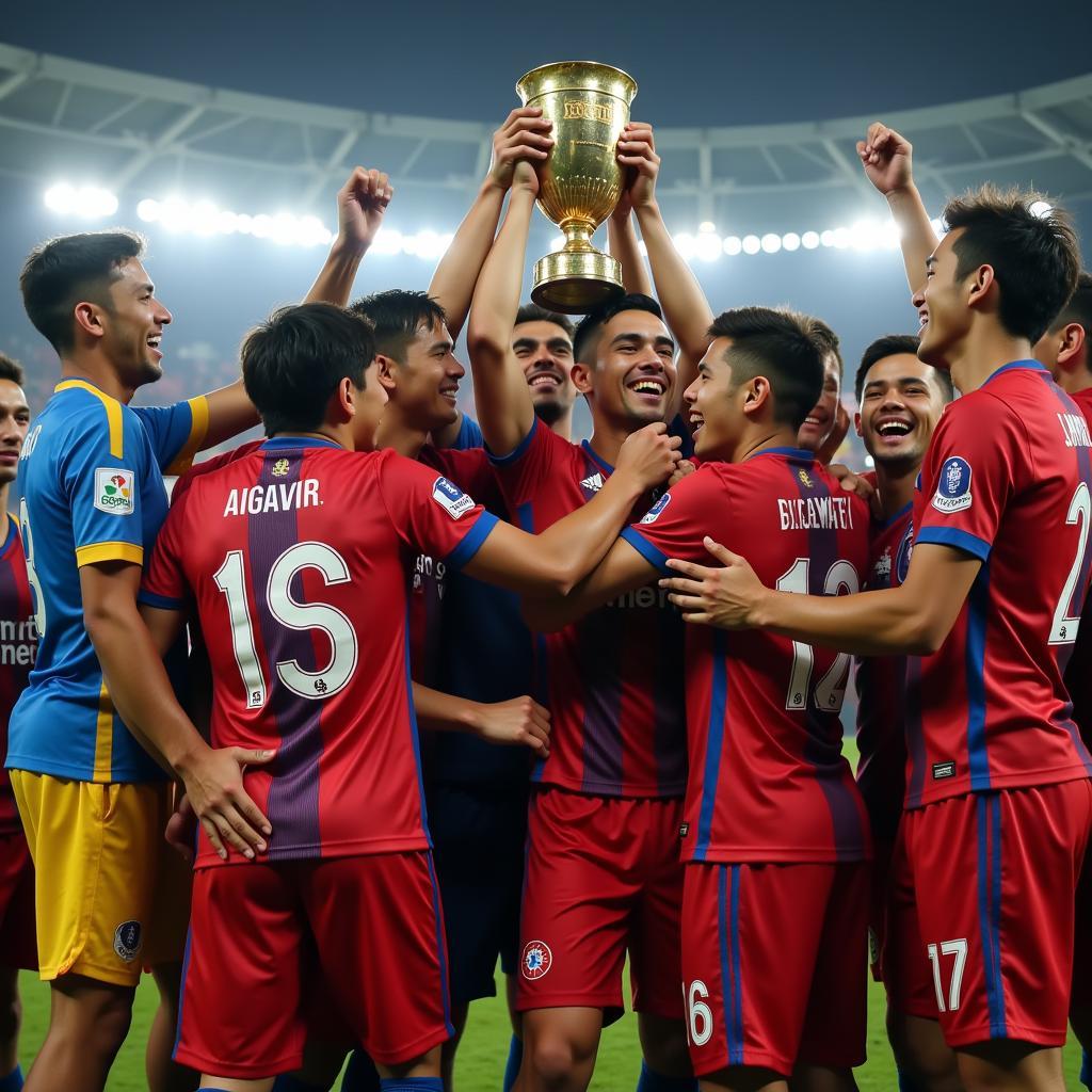 Cầu thủ ăn mừng chiến thắng AFC Cup