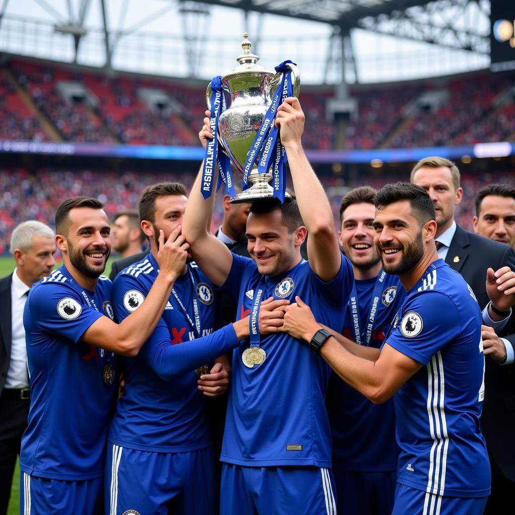 Chelsea vô địch FA Cup 2018: Hình ảnh ăn mừng của các cầu thủ Chelsea trên sân Wembley sau chiến thắng trước Manchester United.