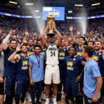 Denver Nuggets Vô Địch NBA 2023: Hình ảnh ăn mừng chiến thắng của đội bóng.