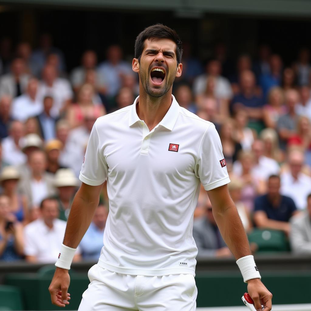 Djokovic ăn mừng chiến thắng Wimbledon 2019