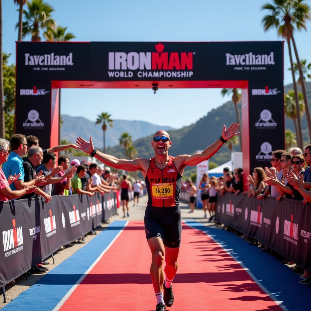 Vận động viên Ironman về đích trong sự hò reo cổ vũ