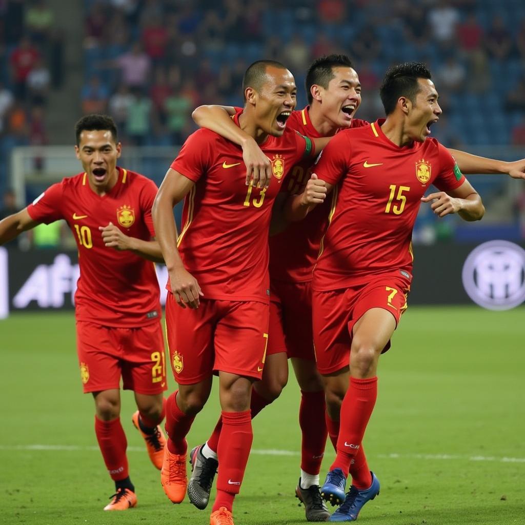 Cầu thủ Việt Nam ăn mừng bàn thắng ở bán kết AFF Cup 2018