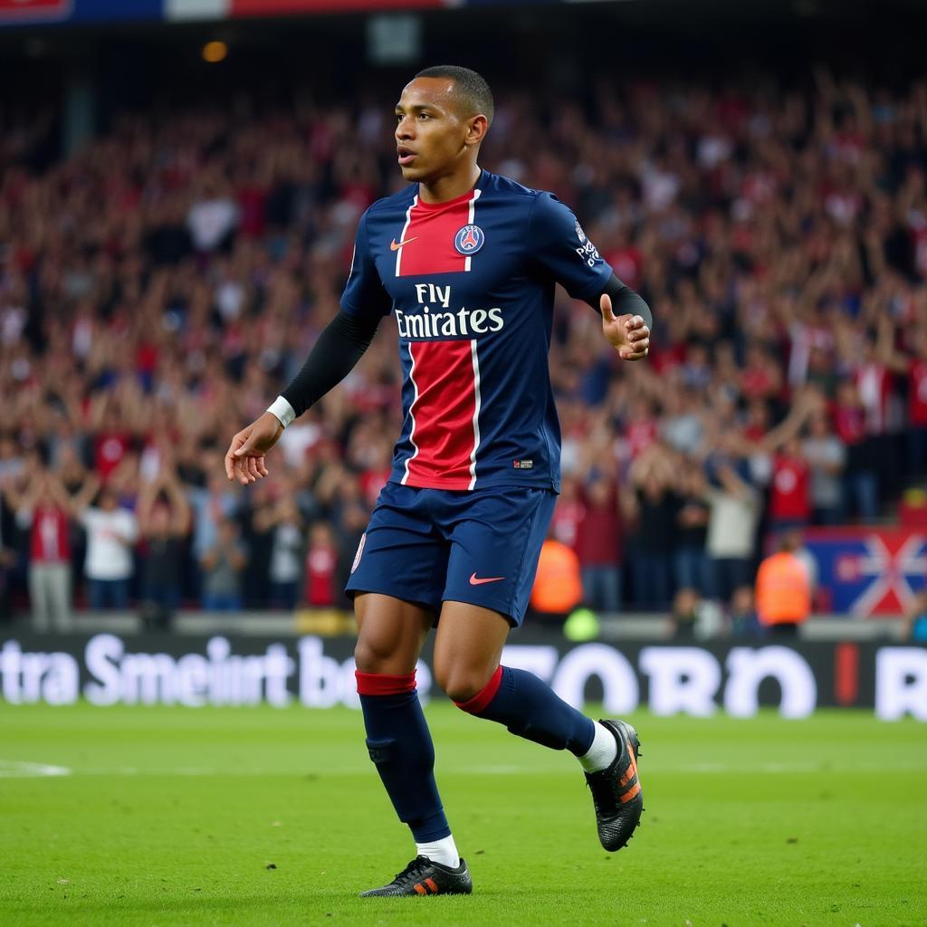 Kylian Mbappé ăn mừng bàn thắng tại Ligue 1